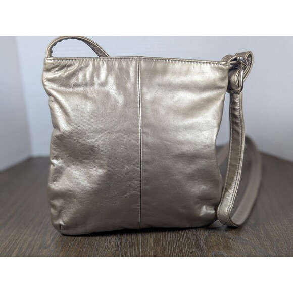 DAWLI Leather Crossbody Purse Handbag Metallic Gold Zip Closure Pockets USA Made - Picture 4 of 12